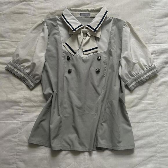 Axes Femme Tops - Axes Femme Poetique grey vest prestyled layered cream short sleeve blouse